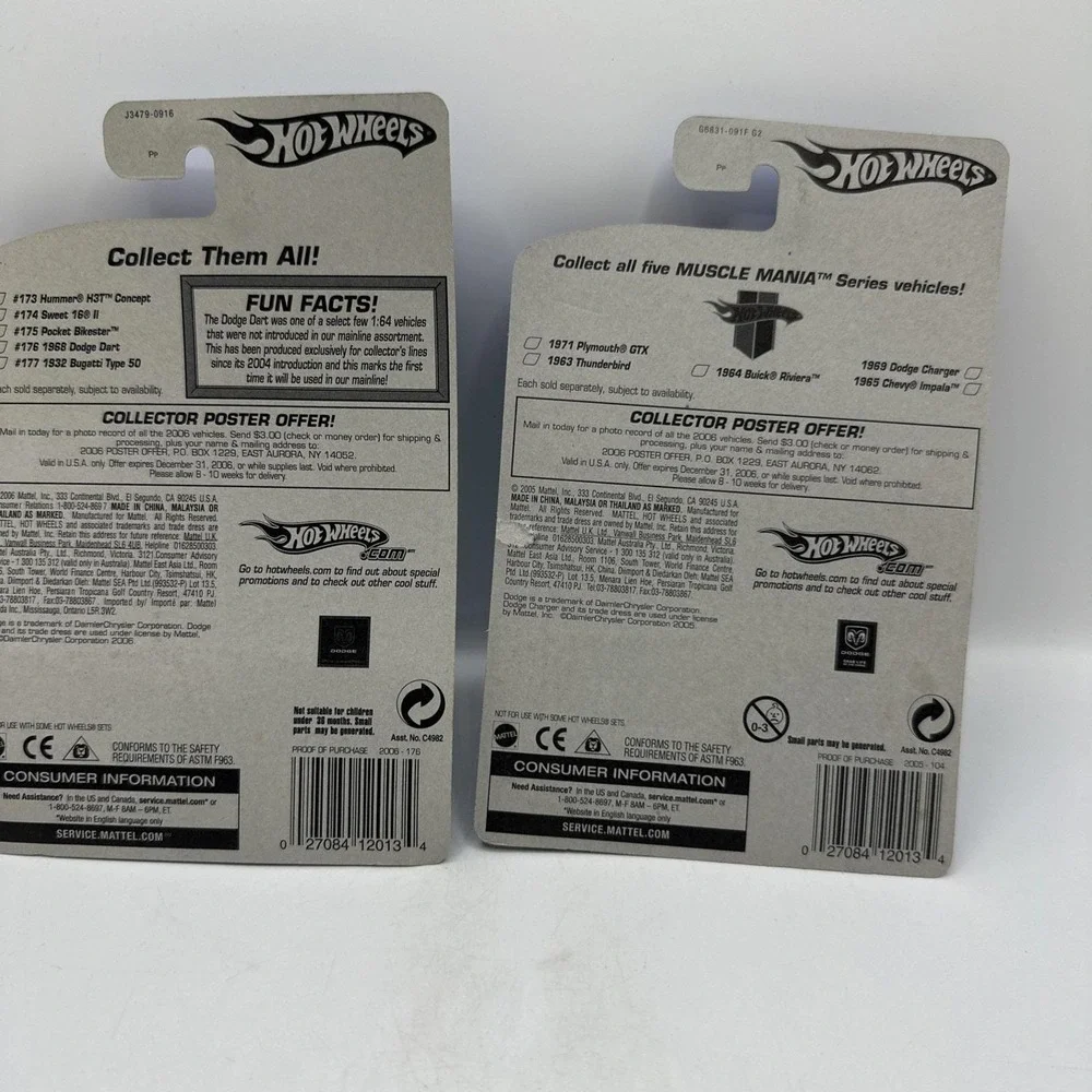 Hot Wheels Collector #176 1968 Dodge Dart 2006 #104 1969‎ Dodge Charger 2005